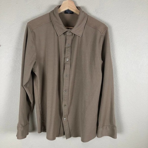steve & Barrys Shirt Beige Textured Button Up Comfort Soft Size Large - Picture 1 of 11